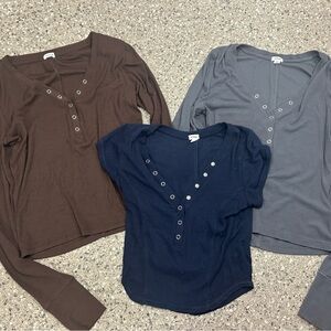 Garage Long Sleeve Button Up Top Bundle - Brown, Navy, Gray